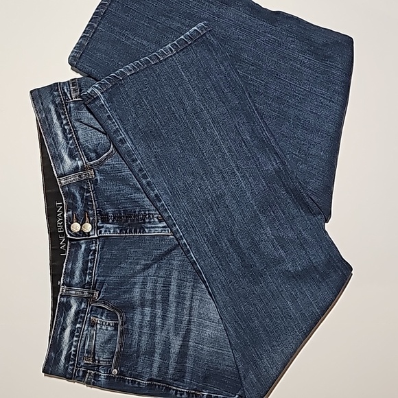 Lane Bryant 18 Short Bootcut Jeans Tighter Tummy Technology Whiskering Denim - Picture 5 of 12